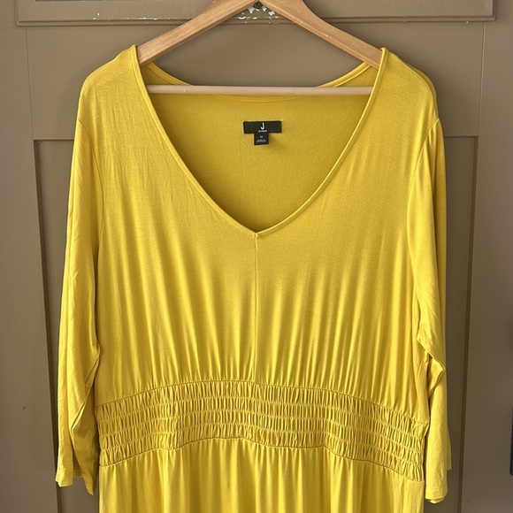 Jason Wu 1X Mustard Yellow Smock Stretch Jersey Knit Midi Maxi Dress 3/4 Sleeve - Picture 2 of 10